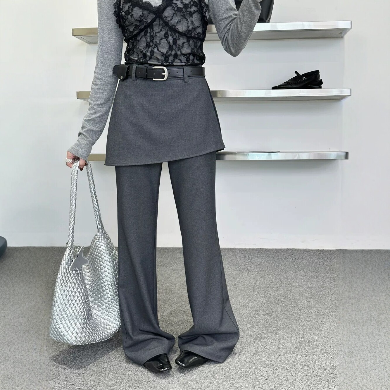 裙裤假两件简约视觉显瘦修腿休闲西装裤2026春季欧洲站垂感屁帘裤