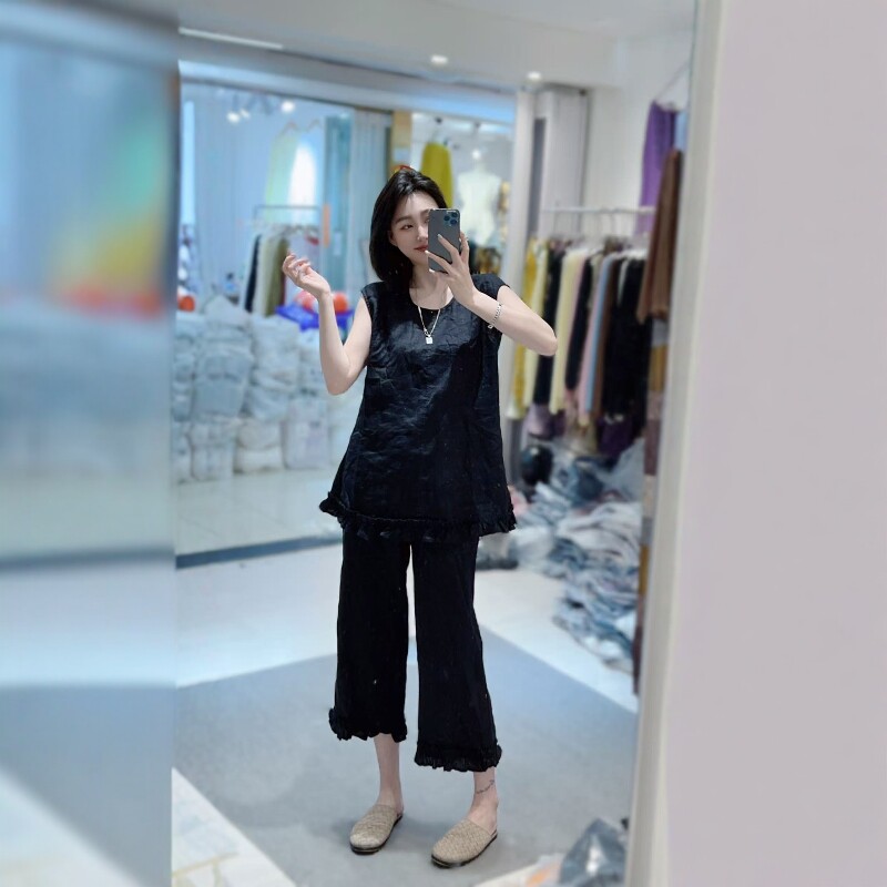 苎麻七分裤背心时髦套装女两件套