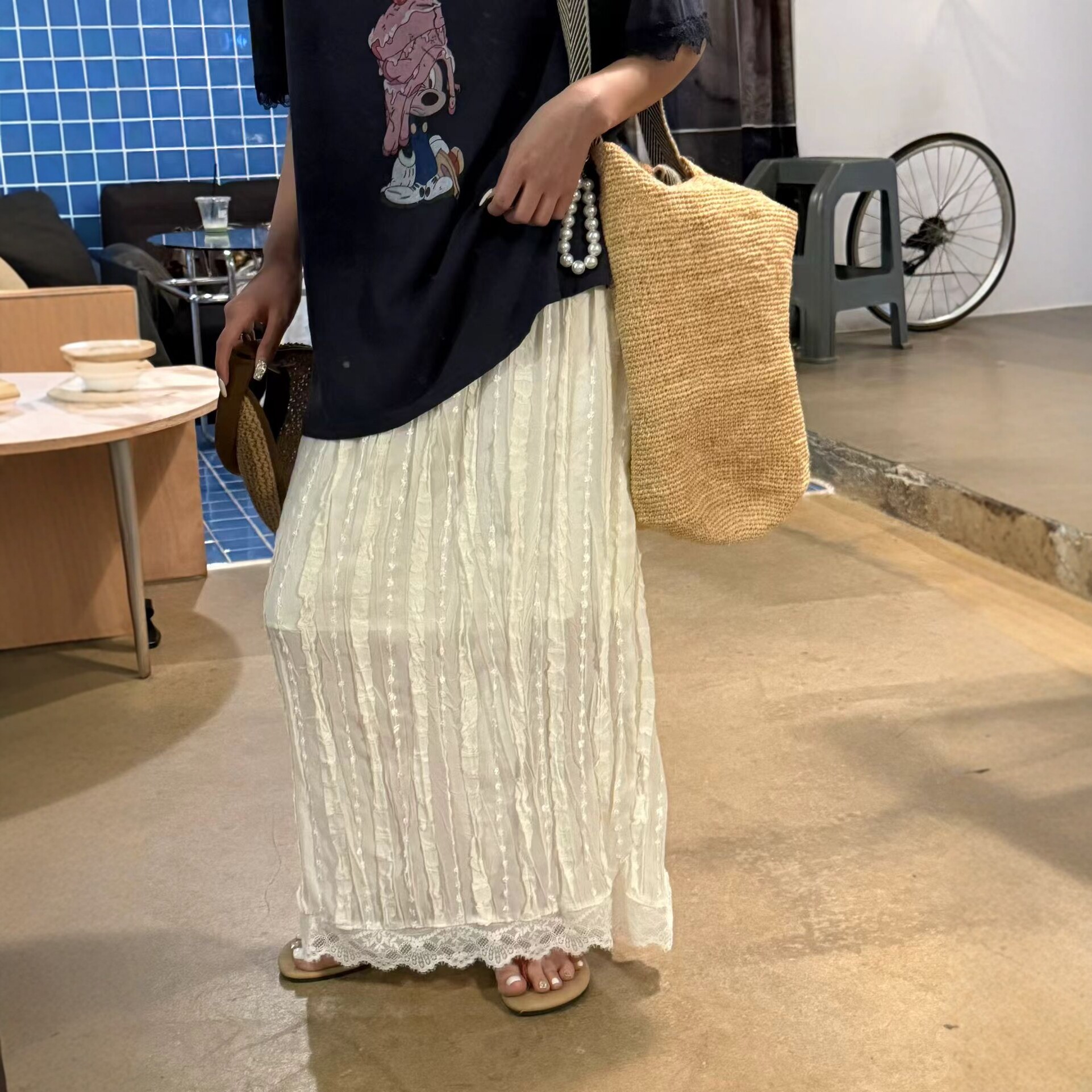韩系松紧腰褶皱半身裙子女2026潮