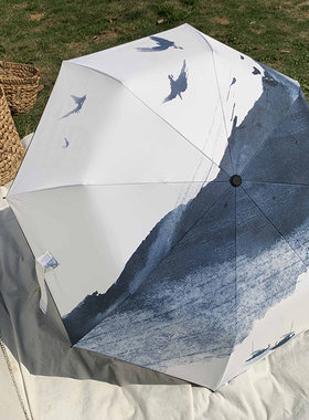 原创水墨画古典遮阳雨伞女小清新