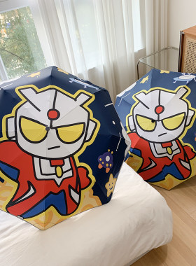 奥特曼儿童安全防回弹节节收自动伞圆角包边晴雨两用三折防晒伞