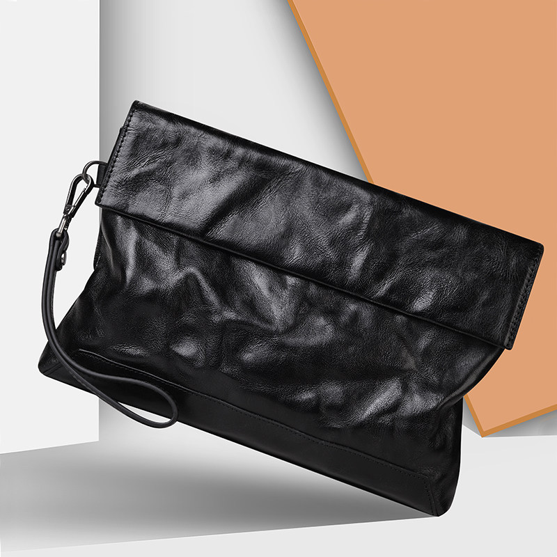 派保爵夏季男生手拿包质感牛皮信封包时尚手抓包休闲小众拉链夹包