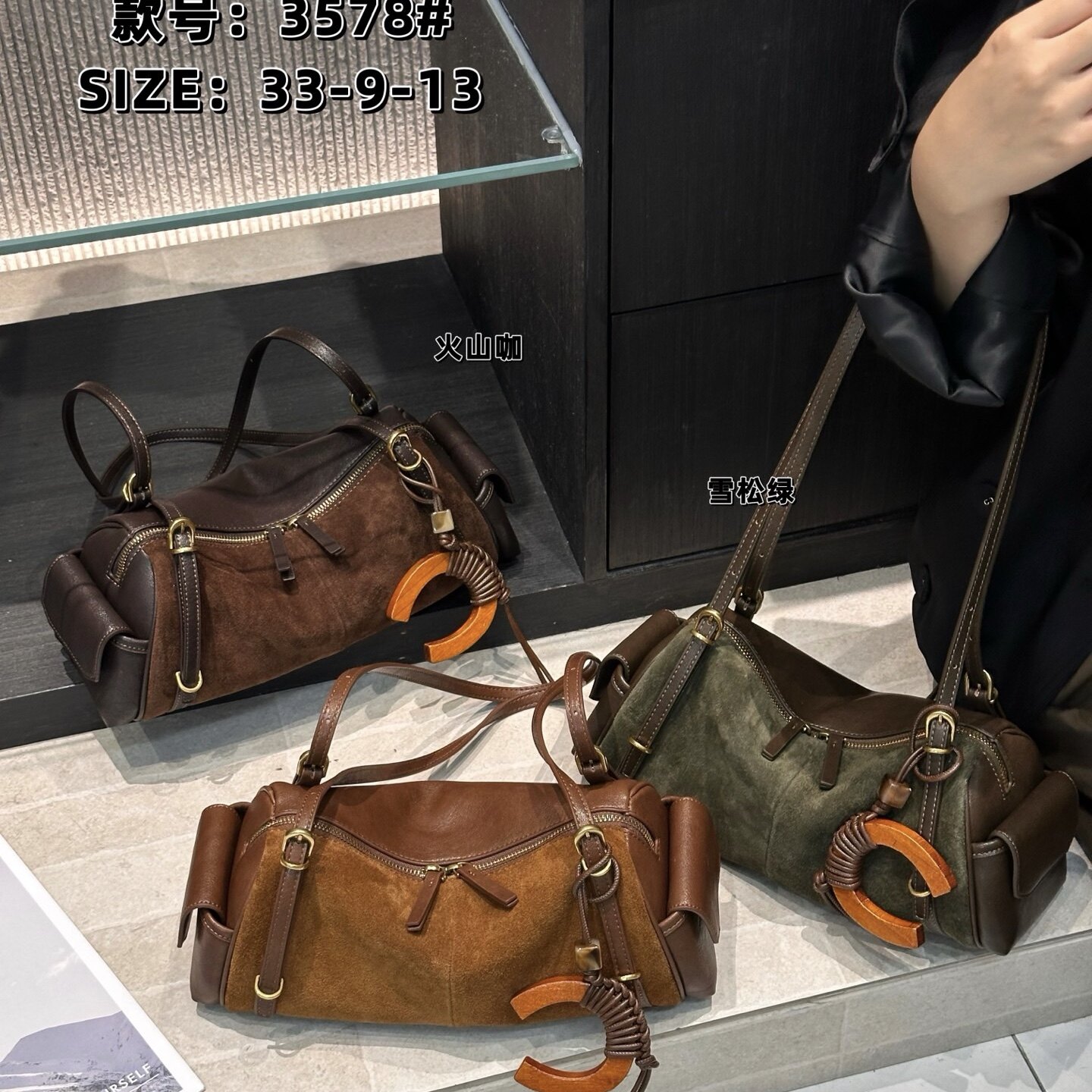 秋冬新款磨砂皮手提保龄球包包时尚真皮单肩腋下包小众设计枕头包图片