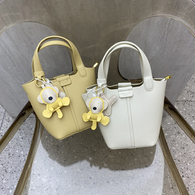 新款荔枝纹手提水桶包高级感