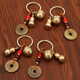 包邮迷你百福缸黄铜钥匙扣车锁匙挂件五帝钱葫芦景区小商品