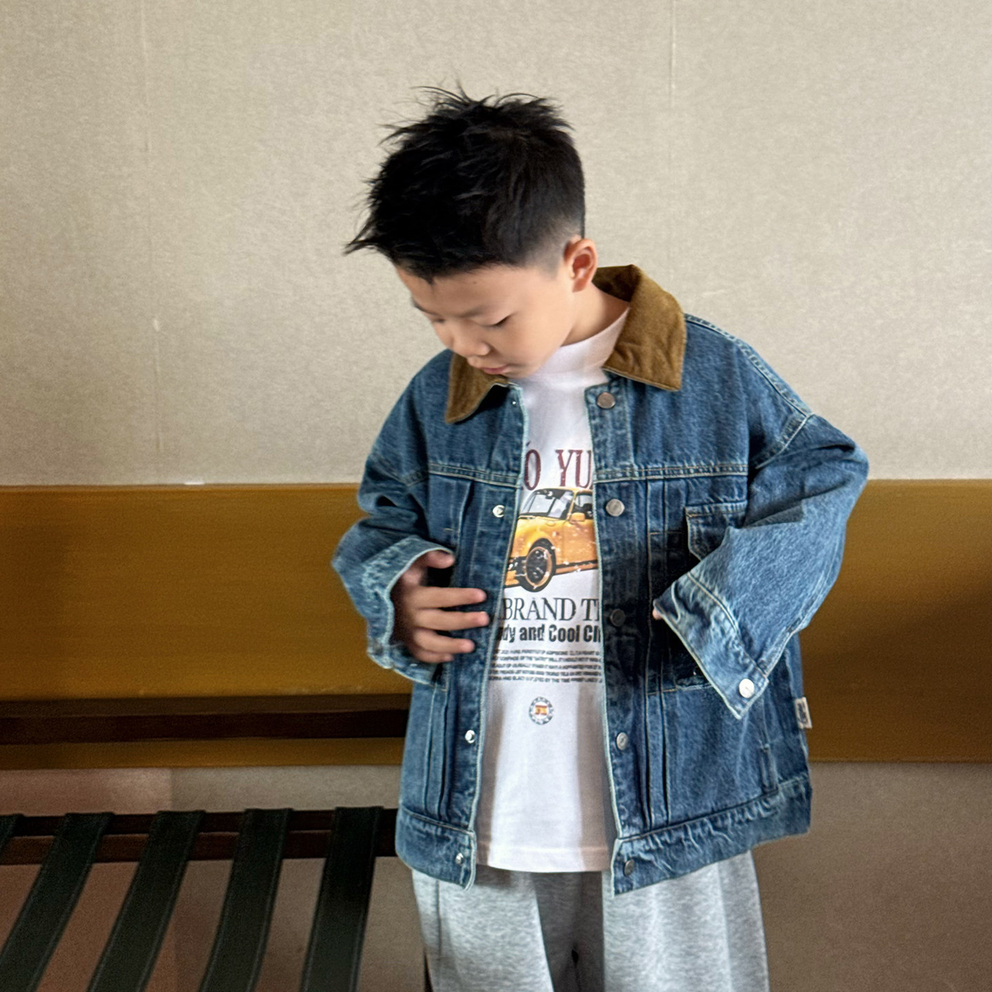 美式痞帅牛仔拼接男童秋季夹克图片