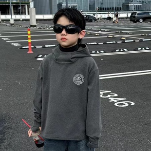 2024冬季新款男童德绒连帽打底衫儿童双面绒保暖插手指内搭上衣潮