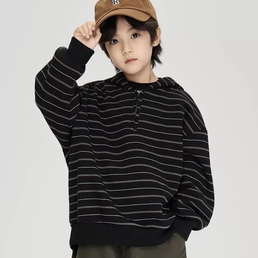 加绒保暖连帽条纹卫衣冬季新款潮