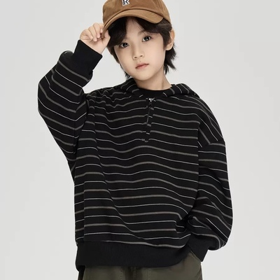 加绒保暖连帽条纹卫衣冬季新款潮