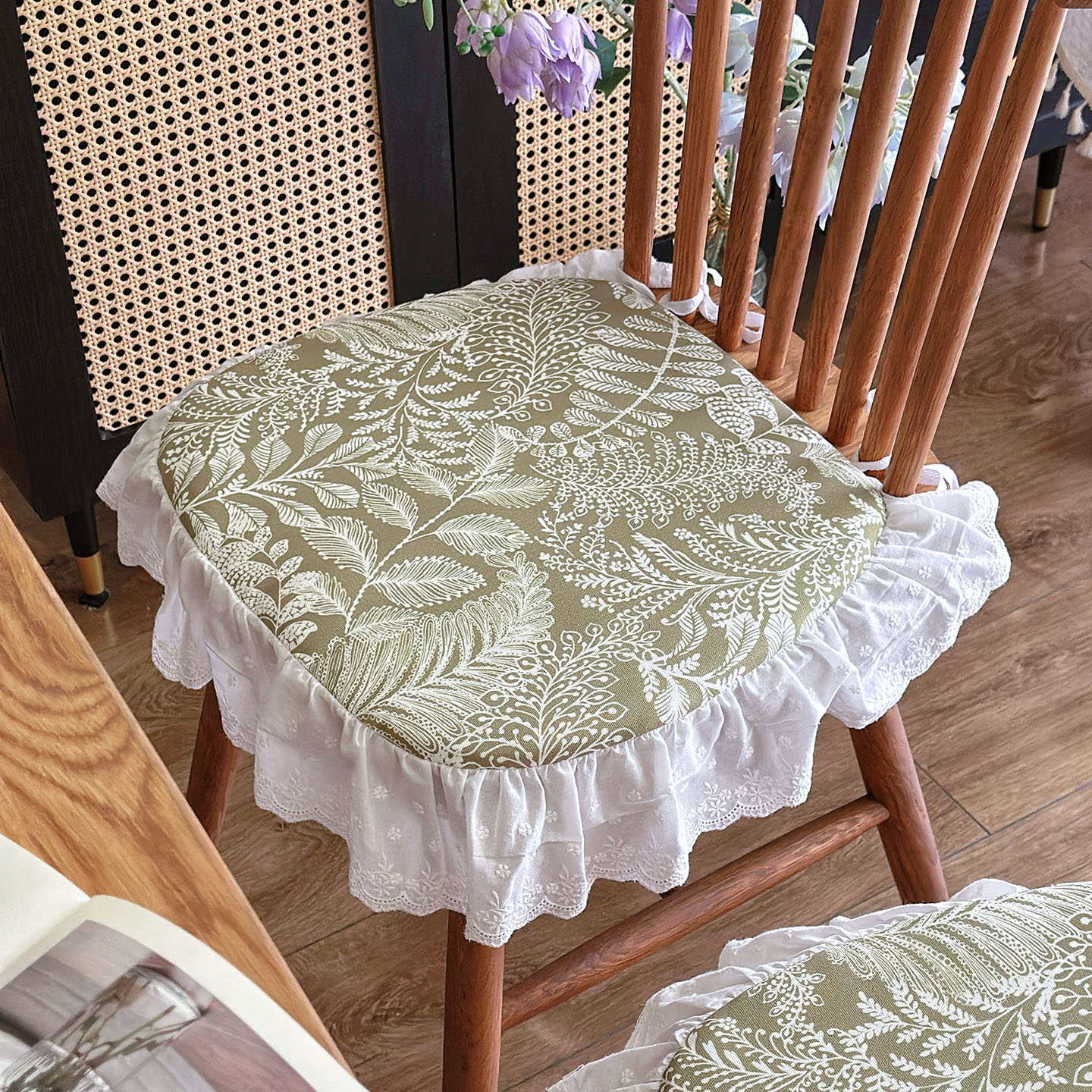 绿色清新蕾丝花边餐椅垫美式坐垫