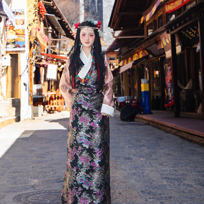 缎面气质假两件博拉西藏民族服装