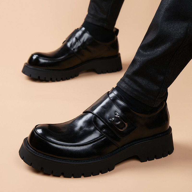 休闲头层牛皮鞋百搭增高商务正装皮鞋潮流年轻人男英伦真皮厚底鞋