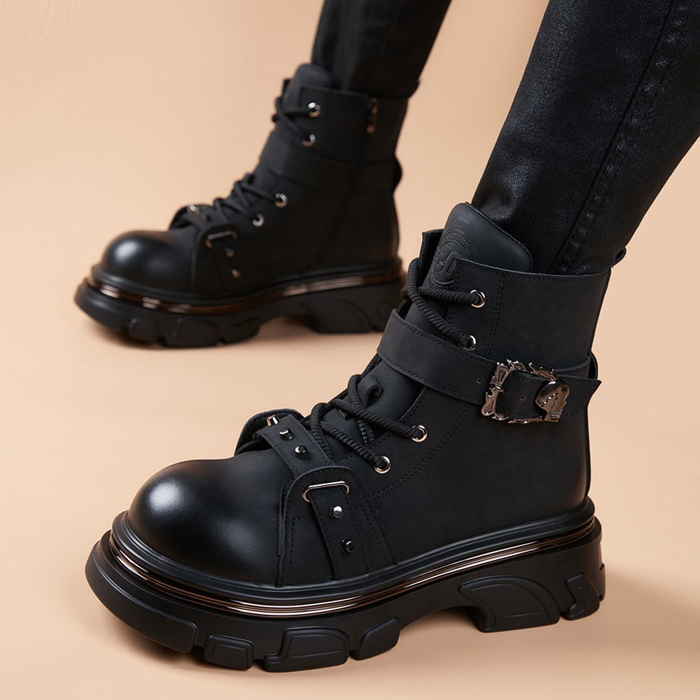 朋克风英伦男士高帮马丁靴真皮厚底增高休闲潮流百搭轻奢男靴子