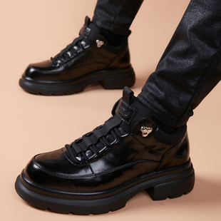 厚底休闲男鞋2026春季新款英伦透气复古高帮板鞋百搭真皮皮鞋男