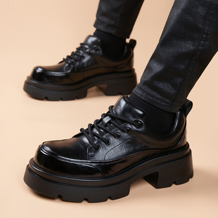 皮鞋男款2025新款痞帅厚底增高真皮大头英伦风年轻人休闲商务鞋