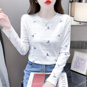 女新款 t恤女薄款 春秋冬季 显瘦长袖 上衣服 内搭纯棉修身 圆领打底衫