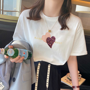 重工亮片刺绣短袖t恤女纯棉ins潮夏装2024年新款设计感小众上衣