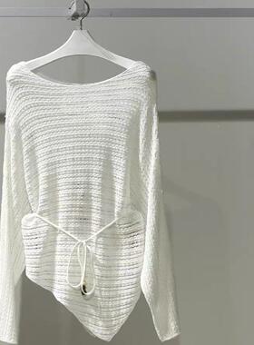 MM商场同款2026春新款休闲百搭云舒白镂空针织衫女上衣1H3230241