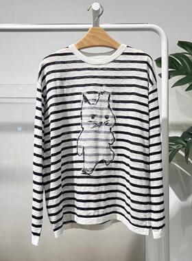 MM商场同款2026春新款黑白条纹宽松百搭亚麻棉针织衫女4H2231171Q