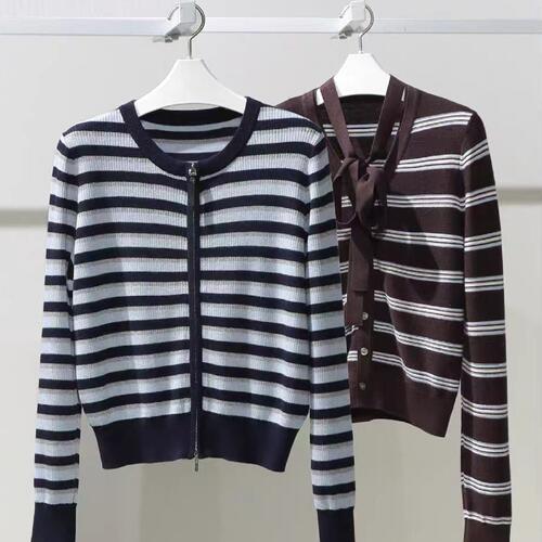 MM商场同款2026春季新款百搭条纹针织开衫女1H2630851/1H2630951