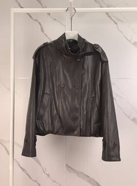 MM商场同款2026春新款设计感时尚百搭可咖棕皮衣外套女1H2110071