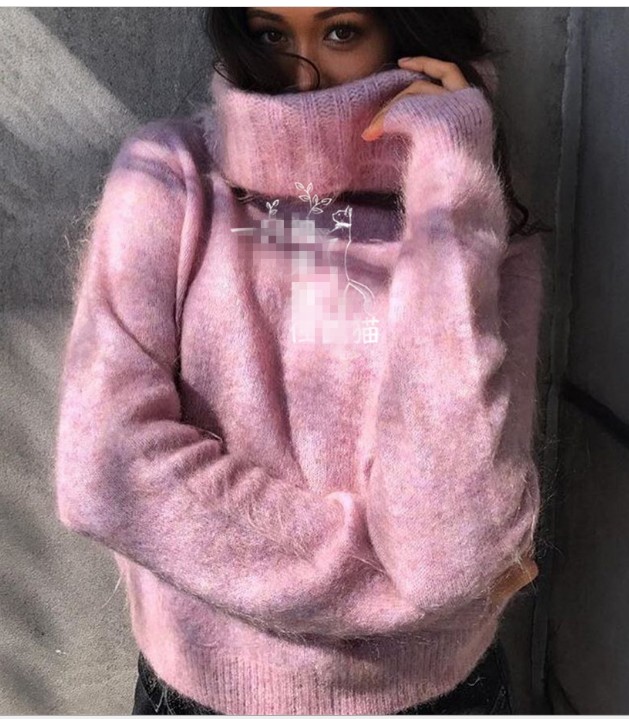 21秋冬新款针织衫高领套头翻领宽松羊毛马海毛加厚毛衣女