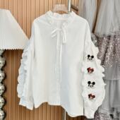 系带洋气衬衫 熙爱2026春夏新款 中大女童重工刺绣纯棉花边泡泡袖