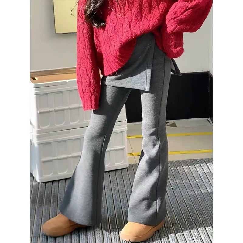 熙爱2024新款女童加绒喇叭裤秋冬假两件裤子韩版修身长裤11205