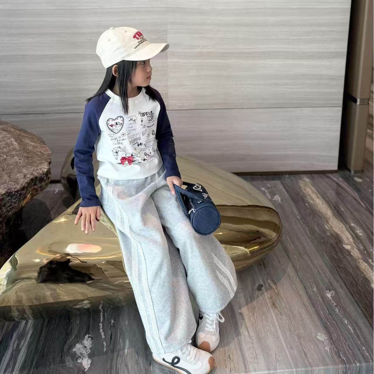 熙爱蕾丝花边儿童大童阔腿裤童装2025秋款潮童高腰女童直筒裤