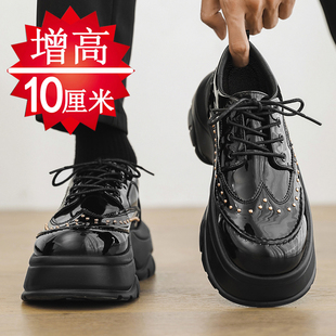 皮鞋男内增高10cm8cm6cm休闲厚底隐形增高鞋男百搭发型师潮鞋夏季