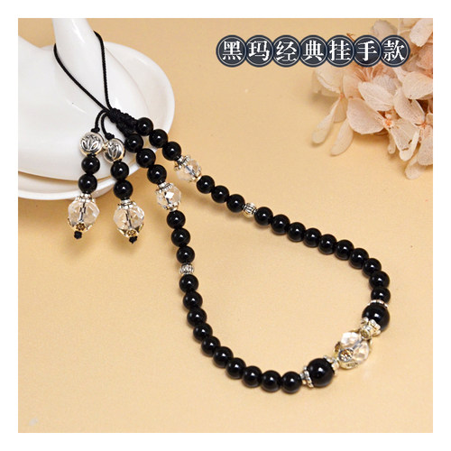 黑玛瑙编织手机挂绳流苏相机水晶