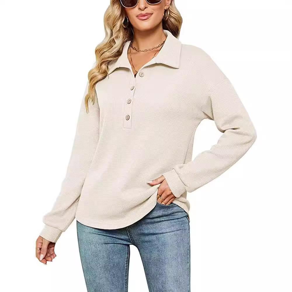 Tops Waisted Waffle Knit Long Sleeve T-Shirt Casual Shirt