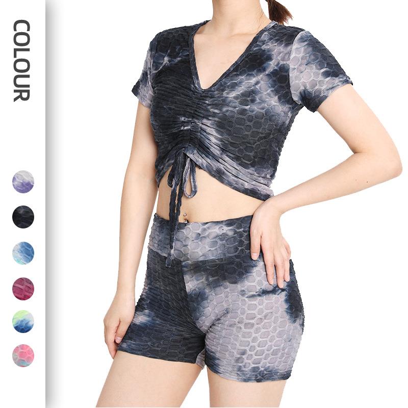 Yoga Clothes Drawstring Short Sleeve Fitness Shorts Tight