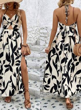 Hollow twisted halter neck dress with romantic temperament