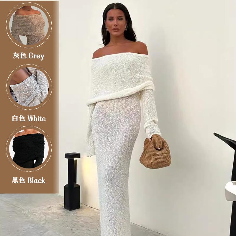 Clothing Womens Blouse Dress Long One-shoulder Hollow