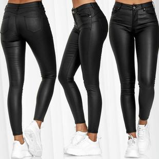 casual color leather skinny pants waist High solid