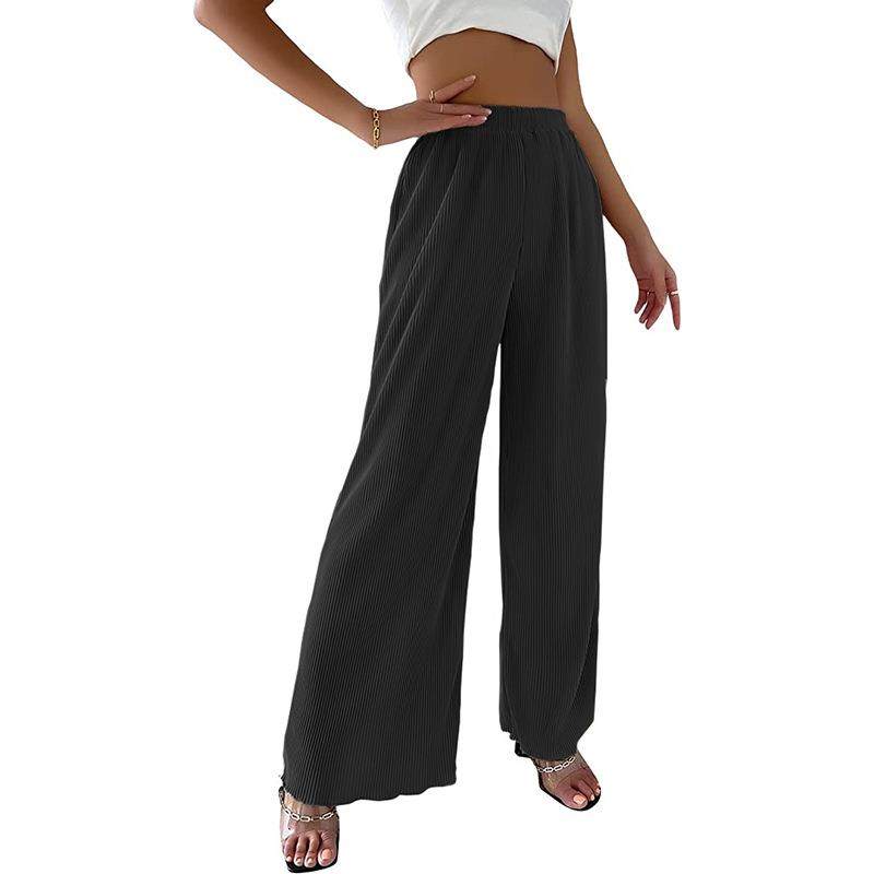 Pants Leg Wide Drape Pleated Color Solid Womens Loose