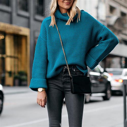women splice turtleneck full winter autumn jumpers elegant