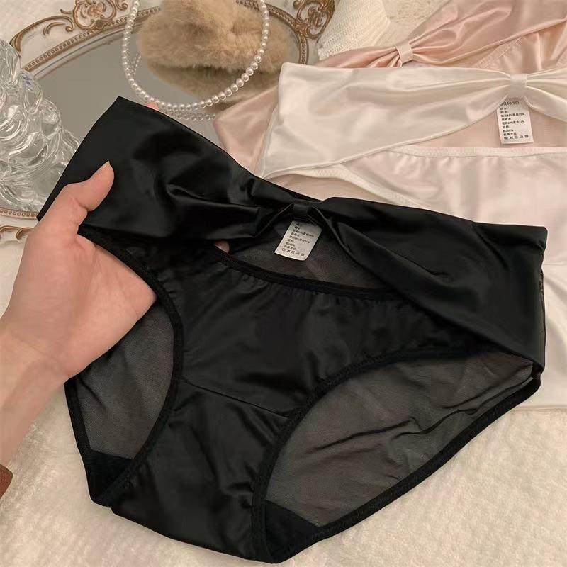 Satin sexy hollow panties for girls mid-waist pure cotton