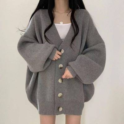 top knitted V-neck wear outer loose thick cardigan jacket