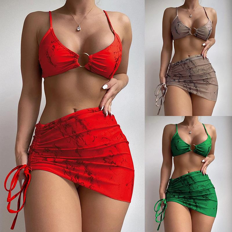 swimsuit womens three-piece fit slim skirt short drawstring