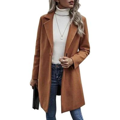 Button double-sided woolen windbreaker womens solid color