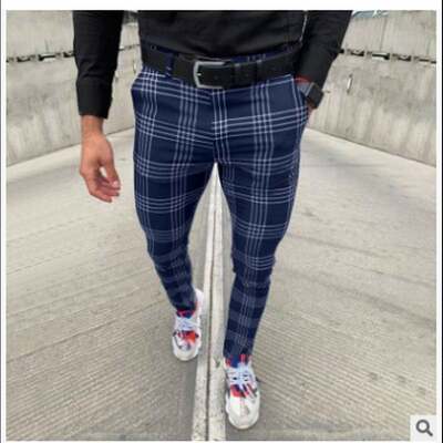 Mens Casual Dating Versatile Mens Plaid Solid Color