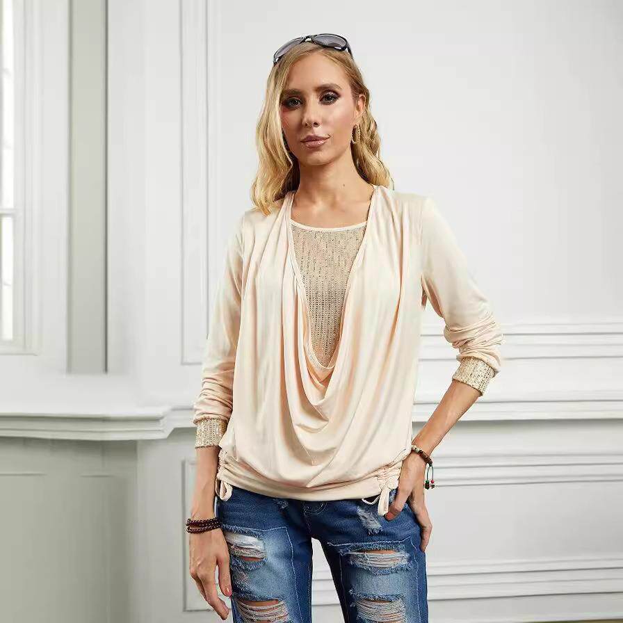 top pleated large Sequined color fake collar long-sleeved