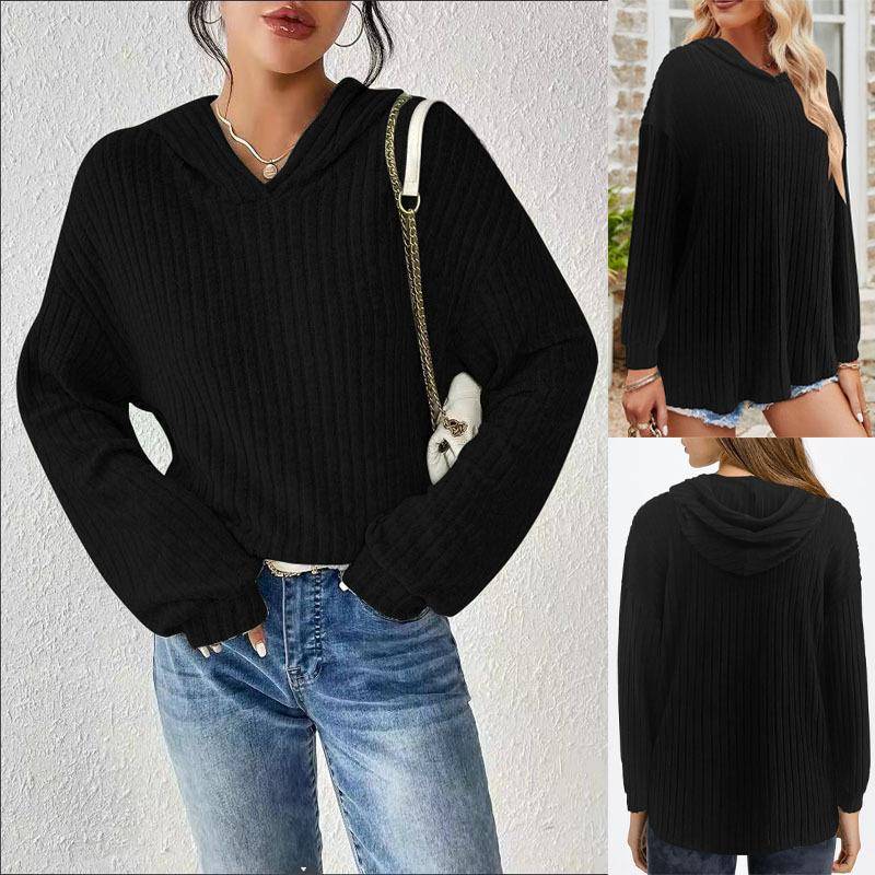 women for sweatshirt hooded casual sleeve long color solid