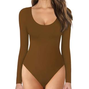 Fit Slim Sleeve Bodysuit Neck Double Long Round Layer