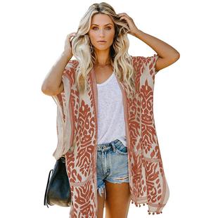Sleeve Beach Coat Vacation Short Kimono Mid-Length Cardigan