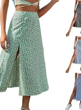 women split casual print skirt soft sexy streetwear beach