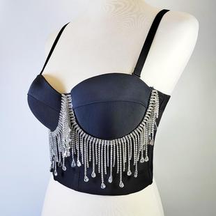 outer chest bra wear tassel style rhinestone tight top
