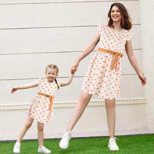 elegant round mother neck dress casual and daughter loose